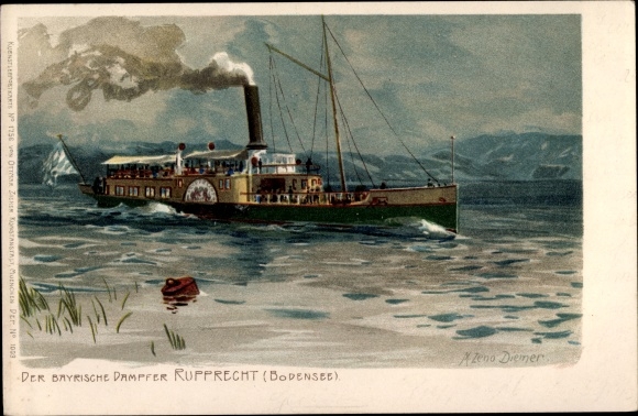 Kunstenaar litho Diemer, Zeno, Bodensee, salonstoomboot Rupprecht