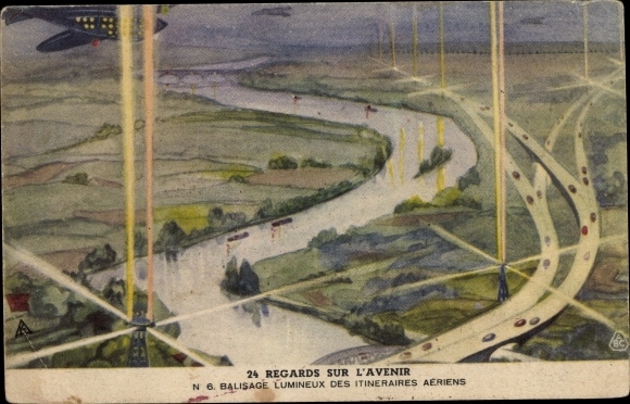 Artist PC light marking the flight paths, advertising Byrrh