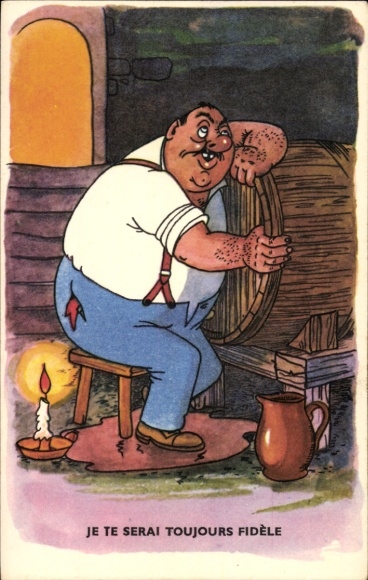Artist Postcard Drunken Man, Beer Barrel, I will always be faithful to you