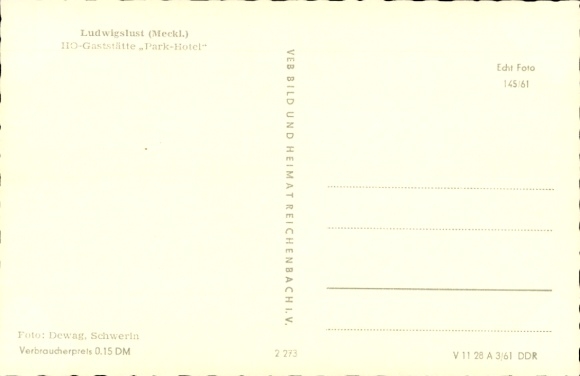 Postcard Ludwigslust in Mecklenburg, HO Gaststätte Parkhotel