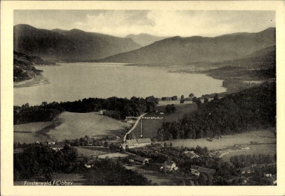 Postcard Finsterwald Gmund am Tegernsee Upper Bavaria, aerial photography, Gasthof Finsterwald