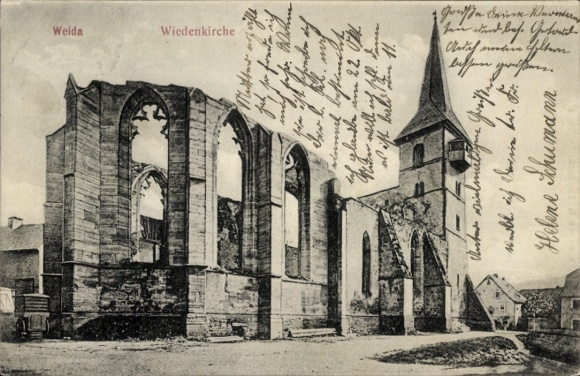 Ak Weida in Thüringen, Wiedenkirche, alte Ruine, Fotografische Ansicht