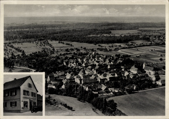 Postcard Steinenstadt Neuenburg am Rhein Baden, aerial view of numerous houses, rural surroundings
