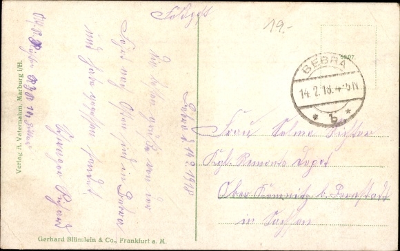 Postcard Bebra on the Fulda in Hesse, train station, post office, Kasseler Strasse, Hotel Schlueter, Bahnstrasse