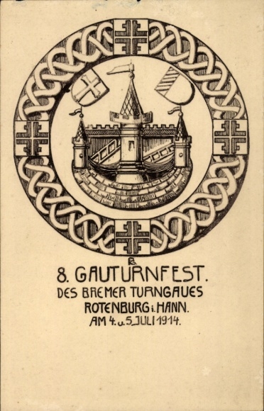 Passepartout Postcard Rotenburg an der Wümme, 8th Gau Gymnastics Festival, Bremer Turngaus, 1914