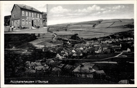 Postcard Rückershausen Aarbergen im Taunus, Inn Mattenbach, owner Frieda Müller, local panorama