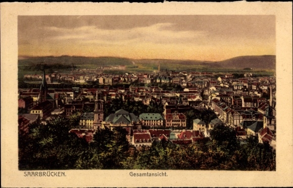 Postcard Saarbrücken in Saarland, general view of colored