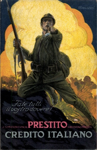 Artist Postcard Mauzan, Prestito Credito Italiano, War Bond, Italy