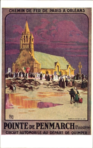 Artist Postcard Penmarch Finistère, Pointe de Penmarch, Automobile Circuit departure from Quimper