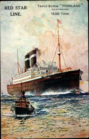 Artist Postcard Steamer Pennland, Red Star Line