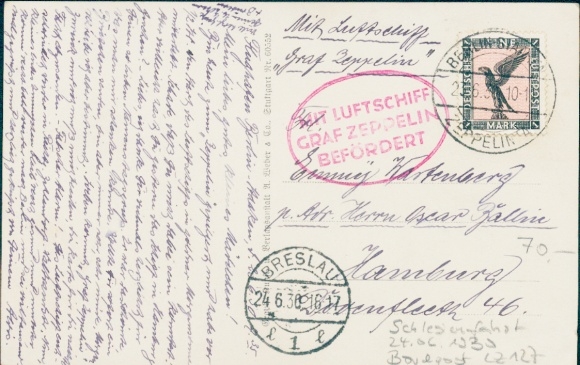 KP wyjazd na Śląsk 24 czerwca 1930, poczta pokładowa LZ 127 Graf Zeppelin