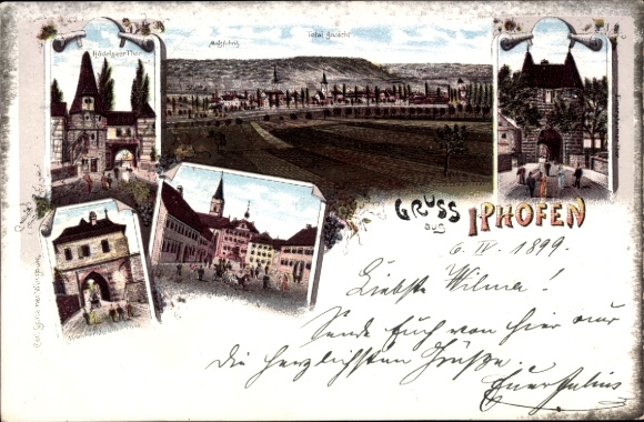 Chromo-Litho Iphofen in Lower Franconia, Panorama, Market, Gate