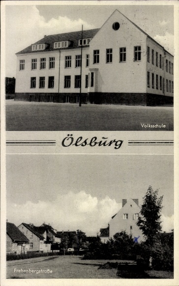 KP Ölsburg Ilsede w Dolnej Saksonii, szkoła podstawowa, Frehenbergstraße, fotografia czarno-biała
