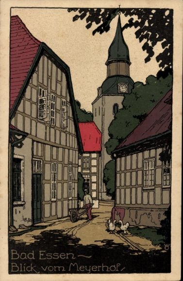 lithografie Ak Bad Essen in Nedersaksen, uitzicht vanaf Meyerhof