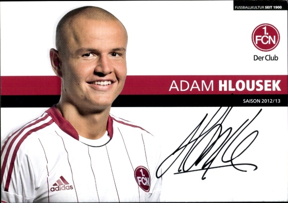 Autograph card footballer Adam Hlousek, 1. FC Nuremberg, autograph