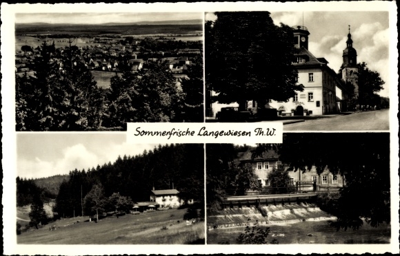 Ak Langewiesen Ilmenau am Thüringer Wald, Panorama, Ort, Kirche, Rathaus