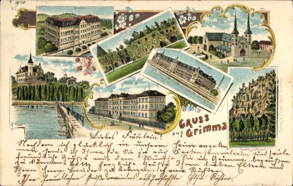 litho Grimma, Gattersburgen, brede school, seminarie, Nimbschen-klooster