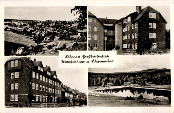Postcard Großbreitenbach in Thuringia, Höhenort hospital, swimming pool, photography