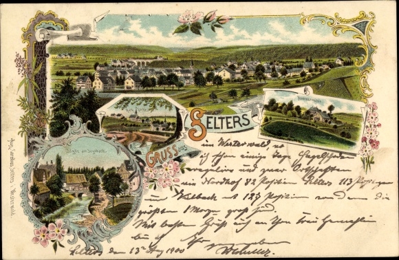 litho Selters in het Westerwald, algemeen beeld, brug, gedeeltelijk beeld