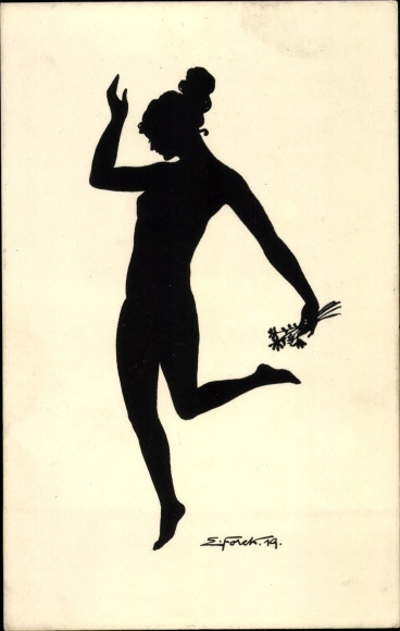 Paper cut Postcard Forck, Elsbeth, female figures