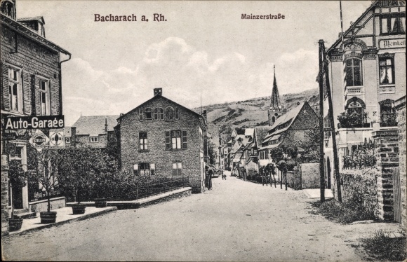 Postcard Bacharach am Rhein, Mainzer Strasse, car garage