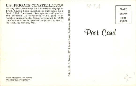 Ak Baltimore Maryland USA, Het fregat Constellation op haar eerste reis in 1798. Ze...
