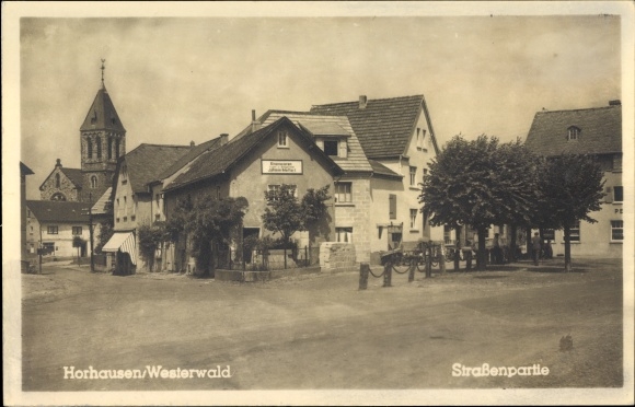 PC Horhausen in the Westerwald, street section with church, hardware Johann Meffert