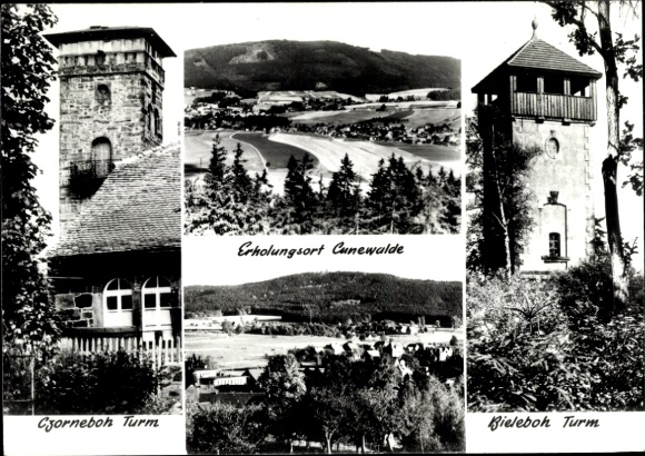 Ak Cunewalde in Oberlausitz, Czorneboh-toren, Panorama, Bieleboh-toren