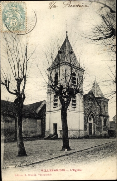 Ak Villeparisis Seine et Marne, L'Église, clocher, vue générale