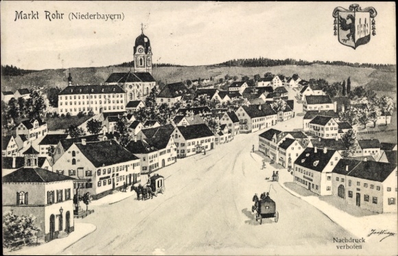 Künstler Ak Rohr in Mittelfranken, Stadtansicht, Wappen