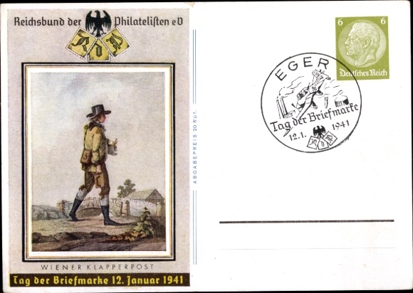 Ganzsachen Ak Wiener Klapperpost, Tag der Briefmarke, 12. Januar 1941, KdF