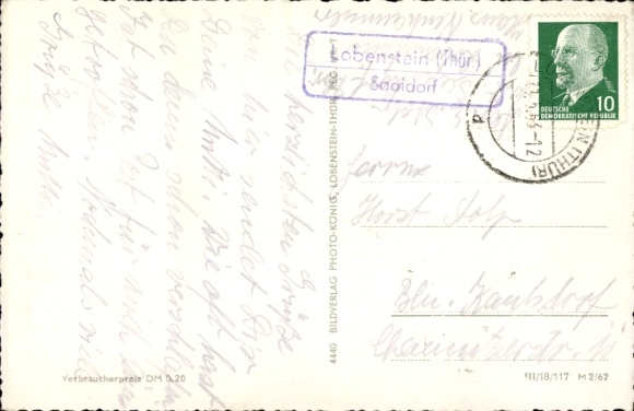 KP Landpoststempel Lobenstein (Thür.) Saaldorf
