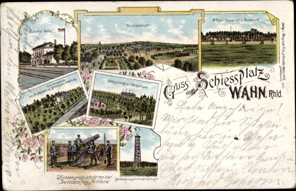 Chromo-Litho Wahn Cologne, shooting range, barracks camp, train station, observation tower at Gängel