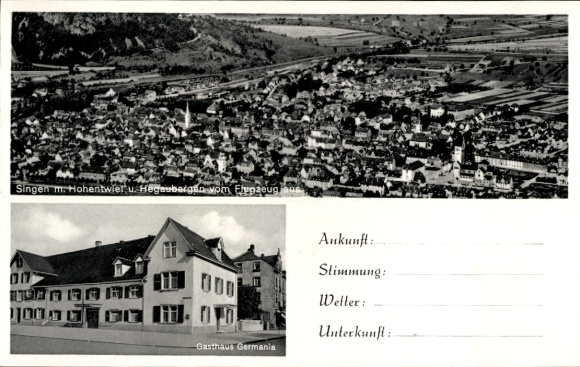 Ak Singen Hohentwiel Baden Württemberg, Hegauberge, Gasthaus Germania, Fliegeraufnahme