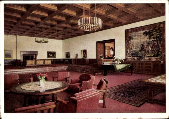 Postcard Obersalzberg Berchtesgaden in Upper Bavaria, Berghof, Great Hall, interior view