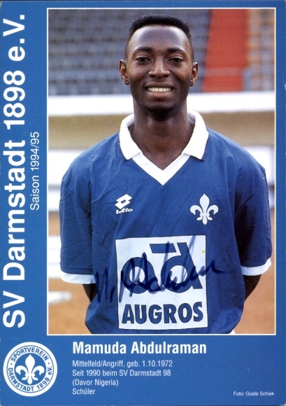 Autogrammkarte Fußballer Mamuda Abdulraman, SV Darmstadt 98, Autogramm