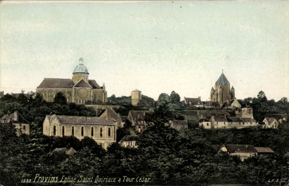 Ak Provins Seine et Marne, Eglise Saint Quiriace, Tour César,  Gebäude, Landschaft
