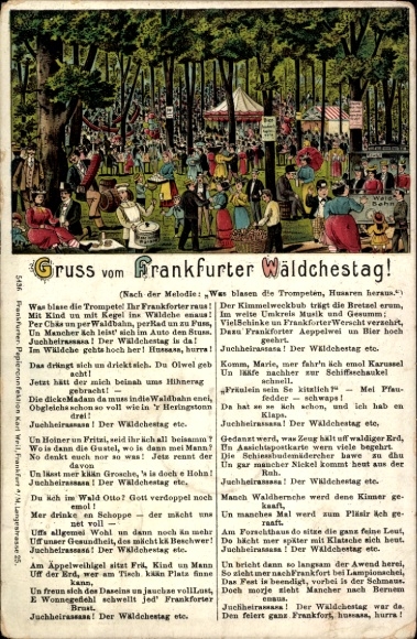 Song Postcard Frankfurt am Main, Wäldchestag, What blow the trumpet, you Frankforters out