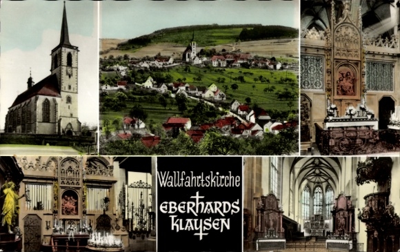 Ak Eberhardsklausen Klausen in der Eifel, Totalansicht, Wallfahrtskirche, Außenansicht, Innenansicht