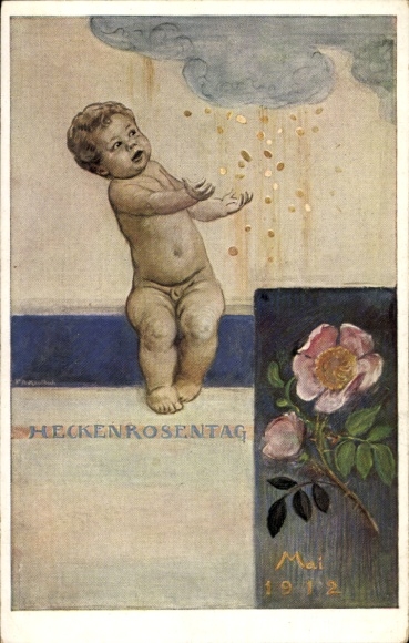 Postal stationery artist Postcard Kaulbach, Friedrich August, Munich, Hedge Rose Day May 1912, toddler