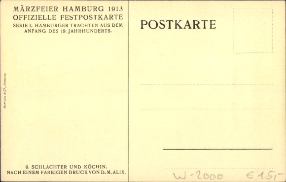 Artist Postcard Alix, D., Hamburg butcher and cook in the 19th century, March celebration 1913, Lachmund