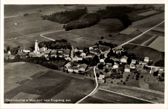 Ak Flossing Polling bei Mühldorf am Inn Oberbayern, Fliegeraufnahme