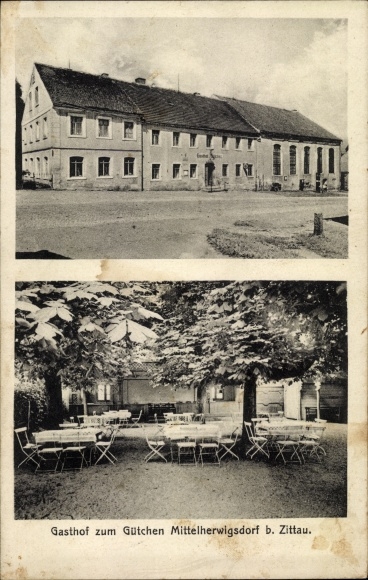 Ansichtkaart Mittelherwigsdorf in Oberlausitz, Gasthof zum Gütchen