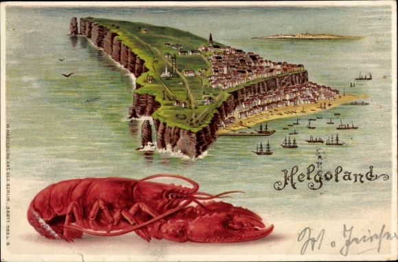 Chromo-Litho Heligoland in Schleswig Holstein, total view, lobster