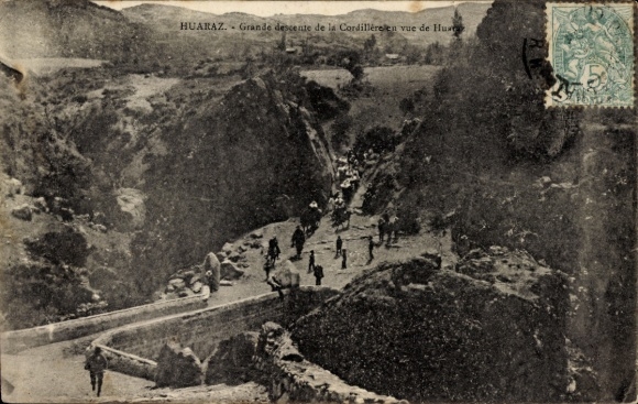 Ak Huaraz Peru, kloof, mensen, berglandschap, ansichtkaart, historische afbeelding