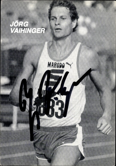 Postcard athlete Jörg Vaihinger, 400-meter runner, autograph