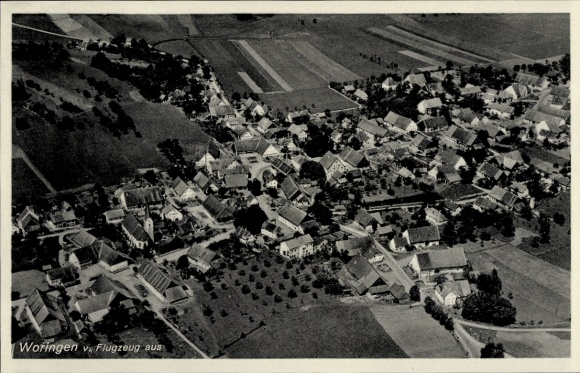 Postcard Woringen in Unterallgäu, aerial photograph