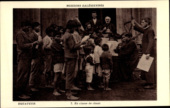 Postcard Ecuador, In singing class, Salesian Missions