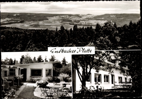 Postcard Endbach Ennepe Ruhr district, forest restaurant Endbacher Platte, panorama of the village