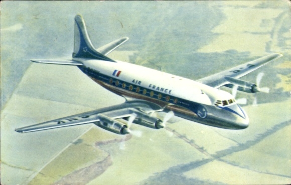 Postcard French passenger aircraft, Air France, Vickers Viscount